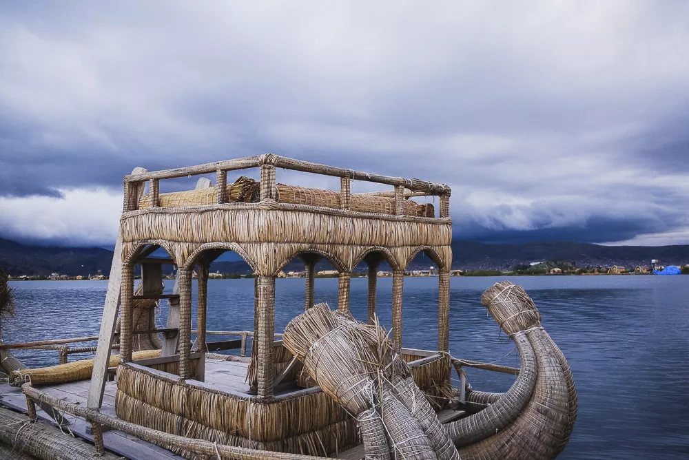 totora reed boat made by uros people floating island